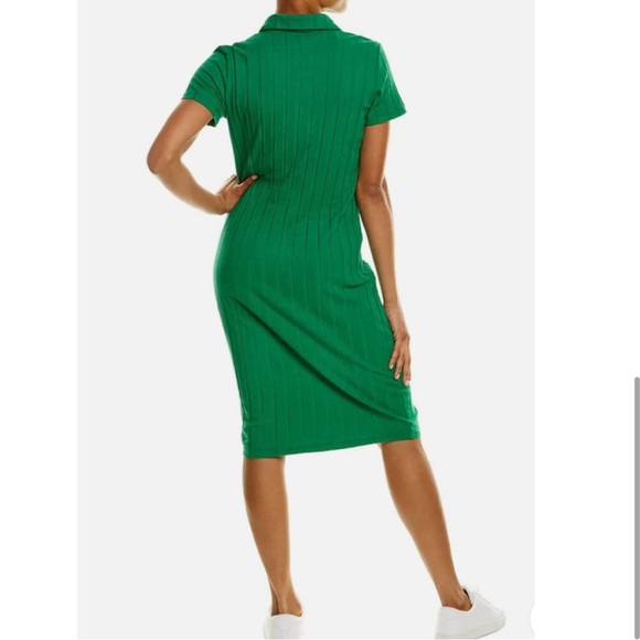 Monrow Green Flat Ribbed 94% Cotton Shortsleeve Form Fitting Collar Polo Dress M - Picture 5 of 16
